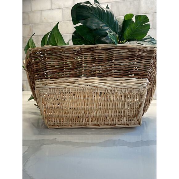 Wicker Basket with Handles Brown and Tan Rectangle - Picture 4 of 5